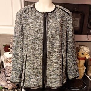 tWomen's Tweed Jacket - Black and Gray Zipper Size 20W. EUC